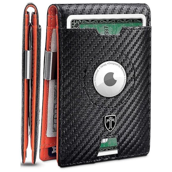 Other - TRAVANDO AirTag* Wallet Mens Wallet with Money Clip Air , Carbon & Orange
